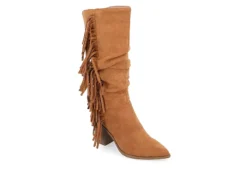 Journee Collection Womens Hartly Fringed Wide Calf Dress Boot - Tan