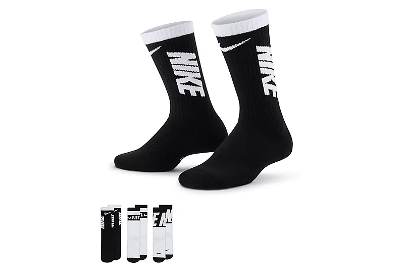Nike Boys Graphic Crew Socks 3 Pairs - Black 1 Nike Boys Graphic Crew Socks 3 Pairs - Black