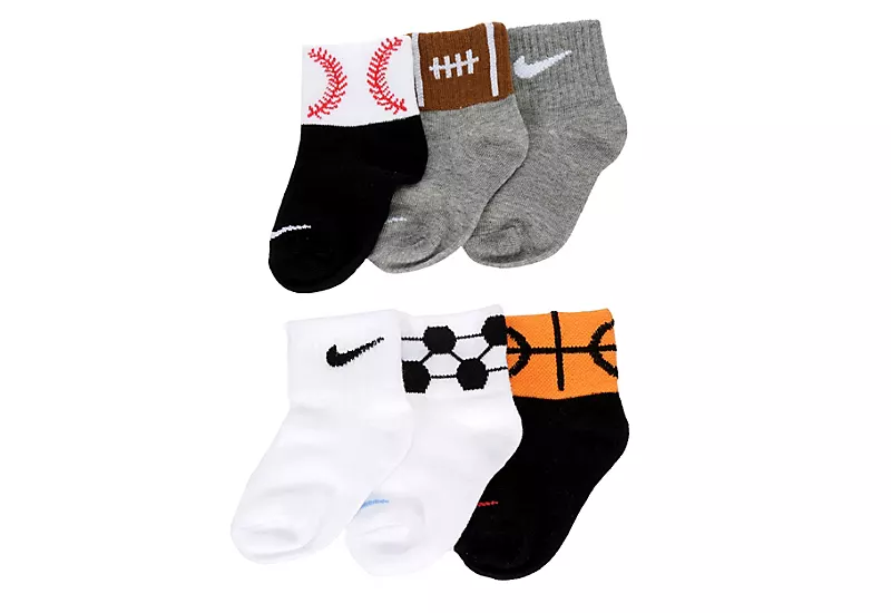 Nike Boys Sports Infant Ankle Socks 6 Pairs - Grey 1 Nike Boys Sports Infant Ankle Socks 6 Pairs - Grey