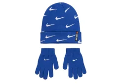 Nike Boys Swoosh All Over Print Roll Cutt Beanie Set - Blue