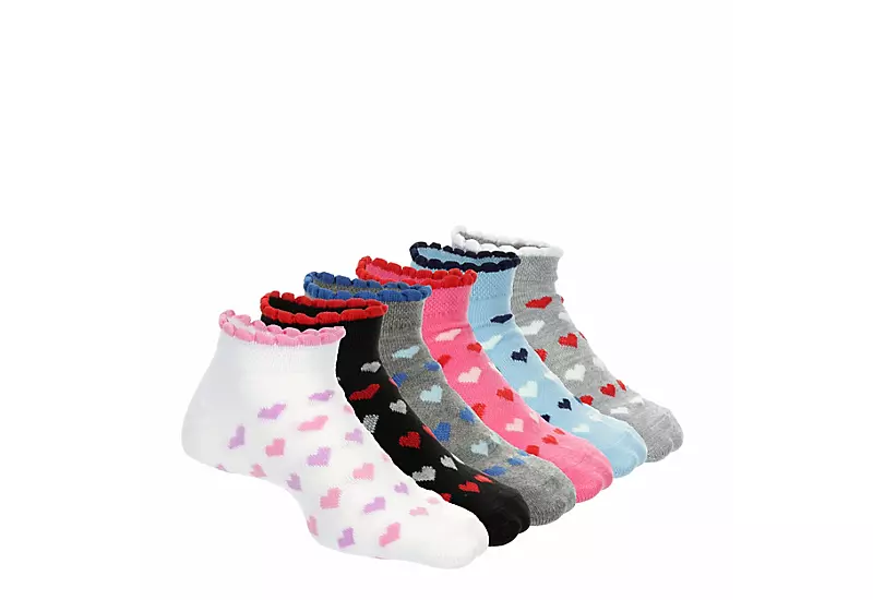 Ladeda Girls Scallop Heart No Show Socks 6 Pairs - White 1 Ladeda Girls Scallop Heart No Show Socks 6 Pairs - White