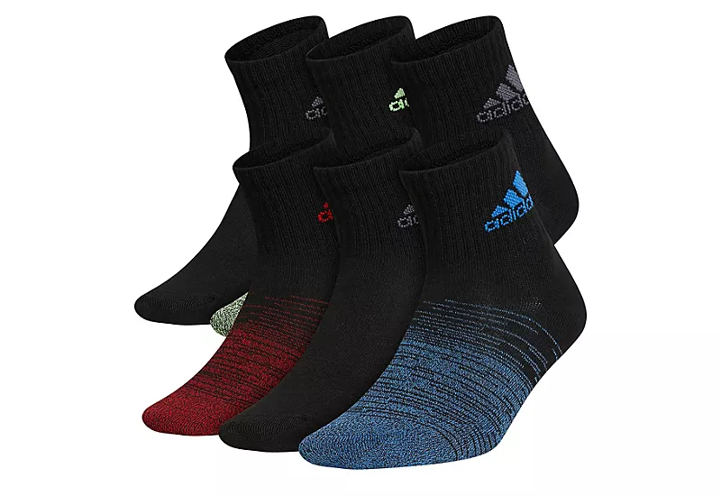 Adidas Boys Badge Of Sport Quarter Socks 6 Pairs - Black 1 Adidas Boys Badge Of Sport Quarter Socks 6 Pairs - Black